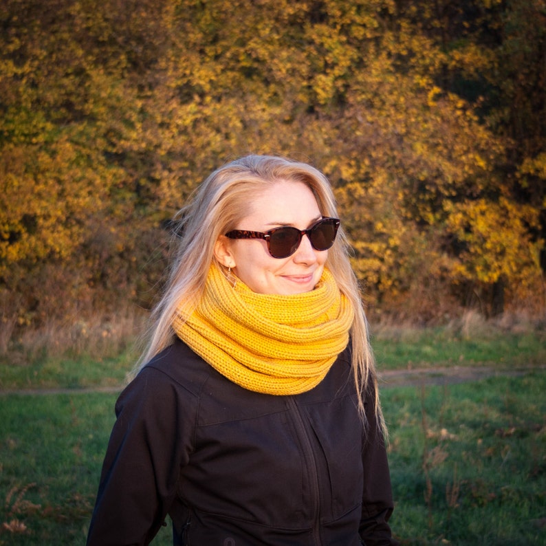 Mustard Yellow Knit Neckwarmer / Yellow Mustard Fall Winter Neckwear / Double Wrapped Yellow Shawl / Warm Winter Fashion Christmas Gift image 3