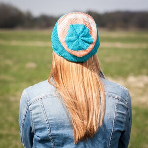 Marshmallow Colors Slouchy Beanie Hat / Only One Original Available / Turquoise Pink White Spring Striped Hat / Romantic Hand Knit Cute Hat