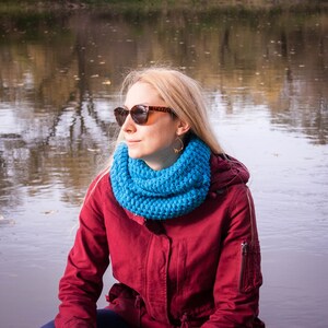 Turquoise Hand Crochet Neckwarmer / Turquoise Fall Winter Neckwear / Long Double Wrapped Blue Warm Shawl / Winter Fashion Gift Idea
