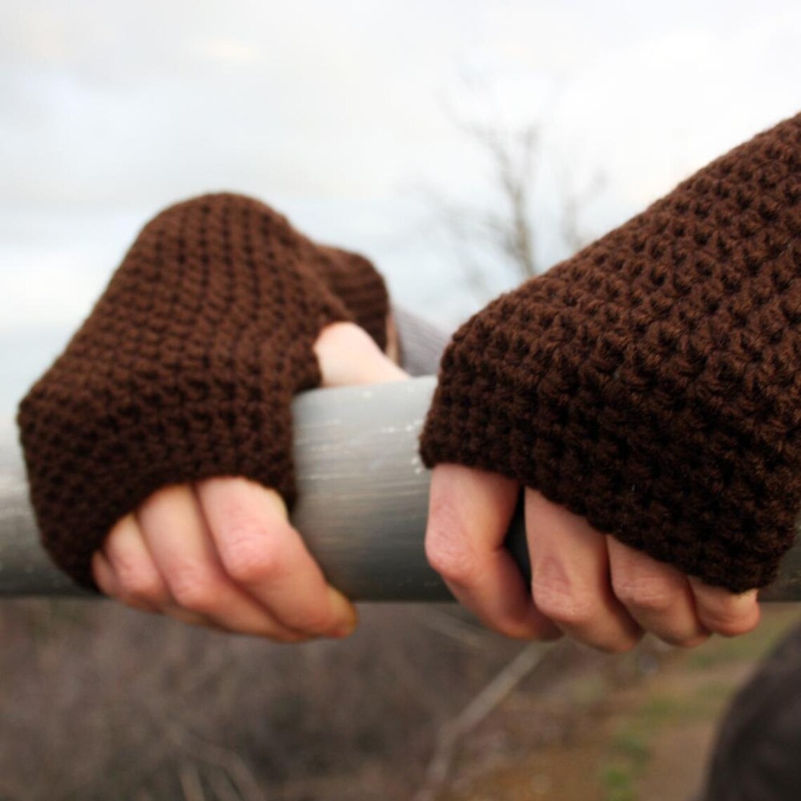 Dark Brown Fingerless Gloves / Brown Crochet Arm Warmers / Etsy