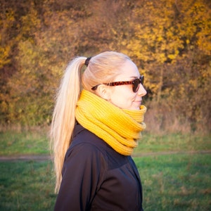 Mustard Yellow Knit Neckwarmer / Yellow Mustard Fall Winter Neckwear / Double Wrapped Yellow Shawl / Warm Winter Fashion Christmas Gift image 2