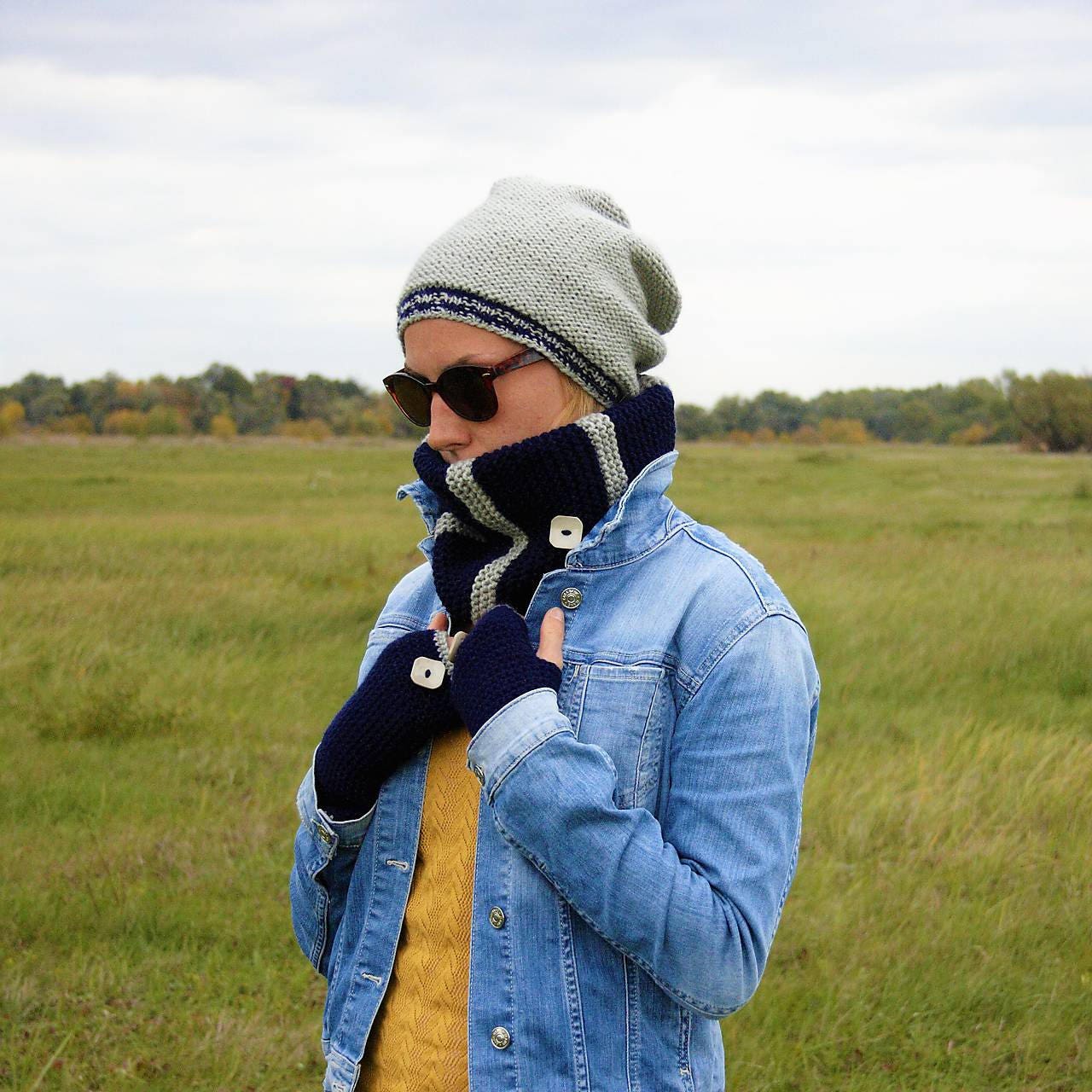 Knitted Beanie, Blue Grey
