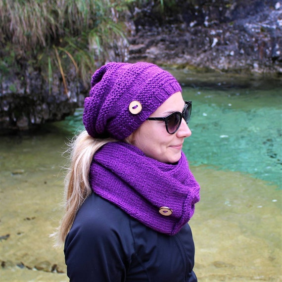 Purple Slouchy Beanie Hat | Etsy