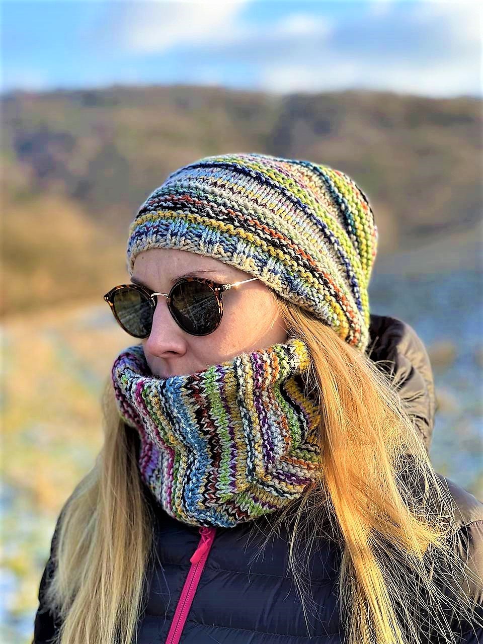 Bohemian Slouchy knit hat & neck warmer colorful set women\'s one size 2 For One Price! Goldenrod Slouchy Hat plus Twist Hdbnd  main image 4