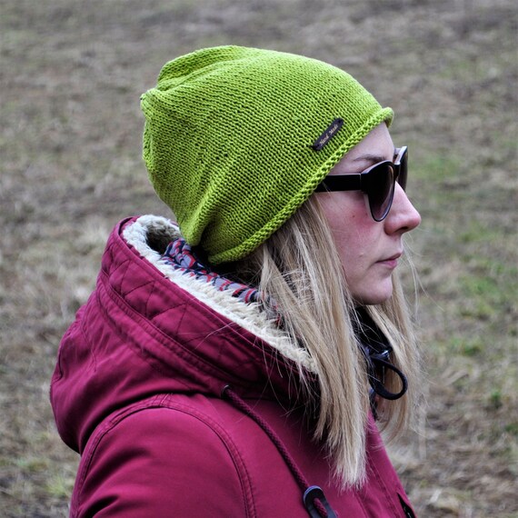 Light Green Slouchy Beanie Hat With 