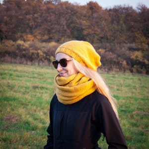 Mustard Yellow Knit Neckwarmer / Yellow Mustard Fall Winter Neckwear / Double Wrapped Yellow Shawl / Warm Winter Fashion Christmas Gift image 5