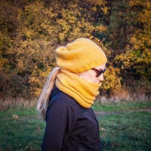 Mustard Yellow Knit Neckwarmer / Yellow Mustard Fall Winter Neckwear / Double Wrapped Yellow Shawl / Warm Winter Fashion Christmas Gift image 4