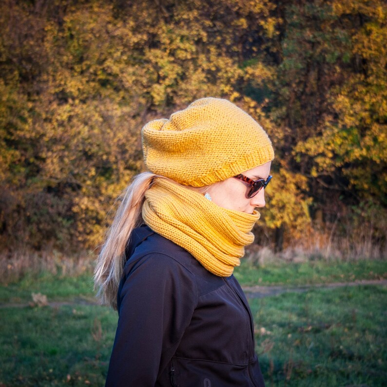 Mustard Yellow Knit Neckwarmer / Yellow Mustard Fall Winter Neckwear / Double Wrapped Yellow Shawl / Warm Winter Fashion Christmas Gift image 4