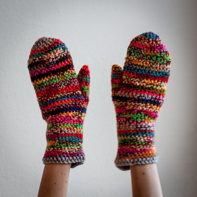 Multicolored Winter Mittens / Colour Mixes Crochet Arm Warmers ...