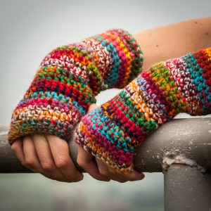 Multicolored Fingerless Gloves / Colour Mixes Crochet Arm Warmers / Rainbow Half Finger Gloves / Fall Winter Accessories / Christmas Gift image 4