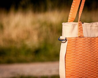Orange Tote Beach Bag / Large Cotton Shoulder Bag in Apricot Colour / Orange Summer Sports Bag