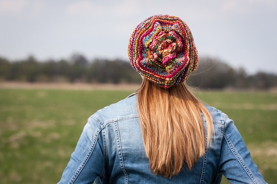 Multicolored Slouchy Beanie Hat / Color Changing Hippies