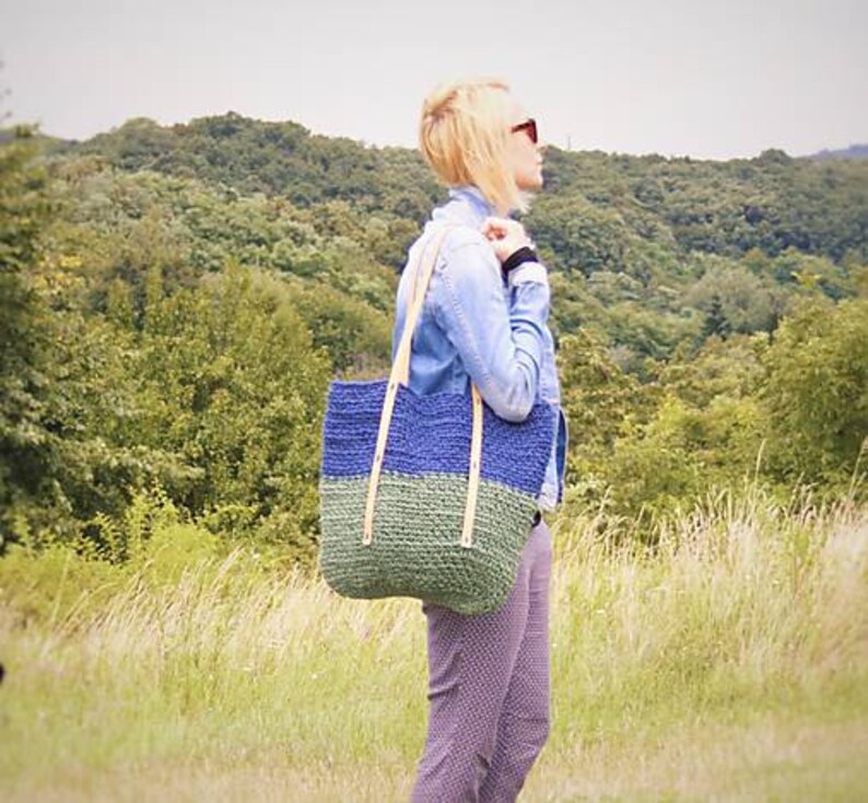 Green Blue Jute Tote / Jute Market Bag / Large Twine Shoulder Etsy UK