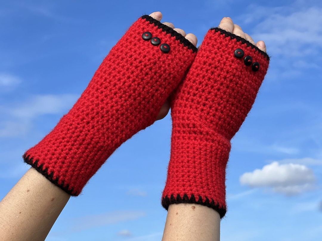 Red Fingerless Gloves / Crochet Button Arm Warmers / Fall Etsy
