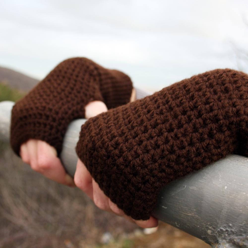 Dark Brown Fingerless Gloves / Brown Crochet Arm Warmers / Etsy
