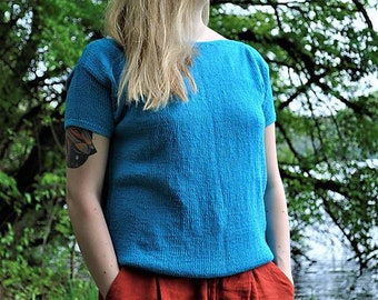 Blue Hand Knitted 100% Cotton Summer Spring Top