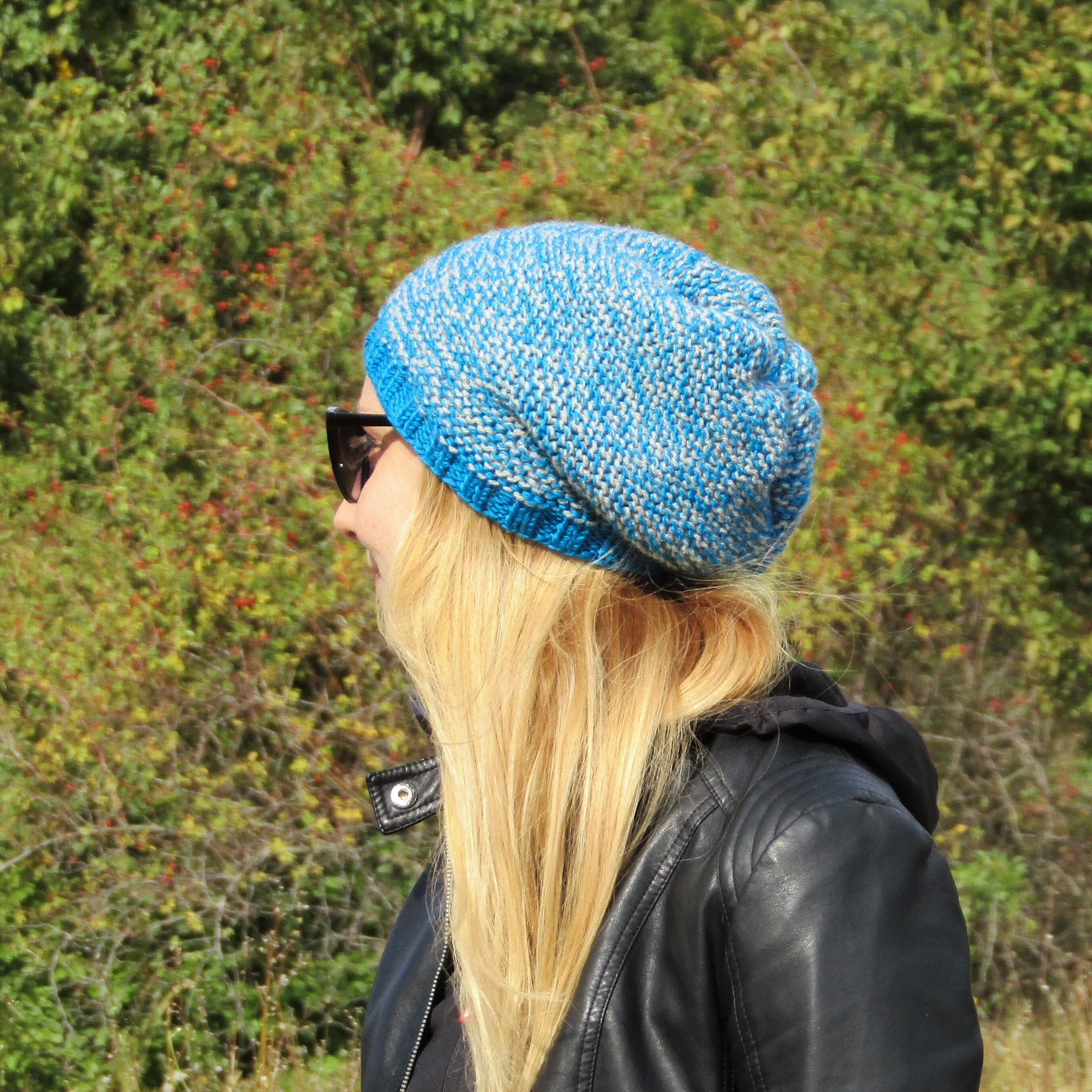 Hand Knit Beanie Hat Stocking Cap Soft High Quality Merino Wool Multicolor Blue Mens Beanie Blue Stocking Cap Recycled Merino Wool Hats  main image 4
