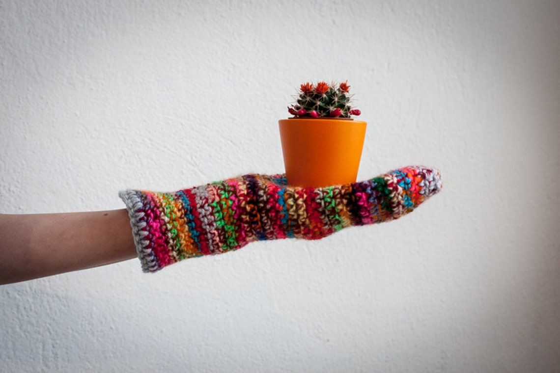 Multicolored Winter Mittens / Colour Mixes Crochet Arm Warmers ...