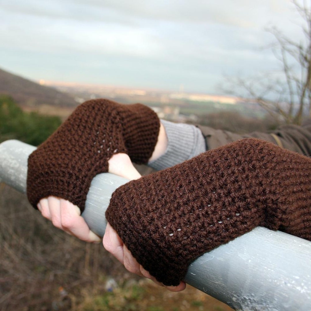 Dark Brown Fingerless Gloves / Brown Crochet Arm Warmers / Etsy