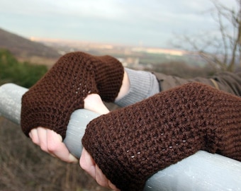 Dark Brown Fingerless Gloves / Brown Crochet Arm Warmers / Chocolate Brown Wrist Warmers / Fall Winter Accessories Gift Idea