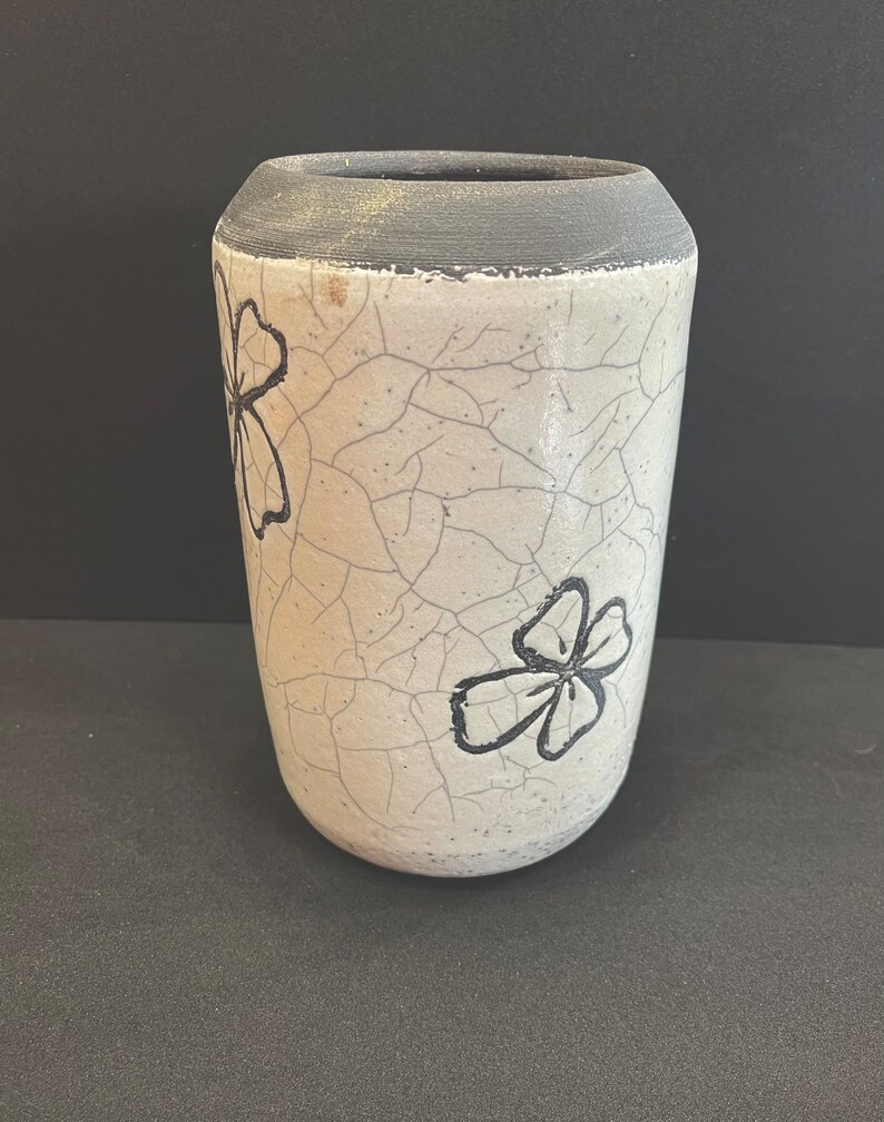 Wheel Thrown Raku Vase With Flower Design - Etsy