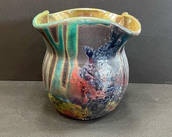 Wheel thrown decorative Raku Vase