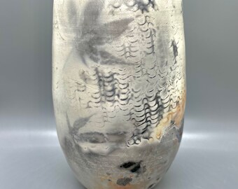 Wheel thrown decorative pit fired vase