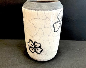 Wheel thrown Raku Vase with flower design