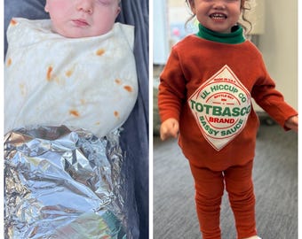 ベビーブリトーとホットソースの幼児用コスチュームセット：フリース素材のハロウィン兄弟姉妹用コスチューム