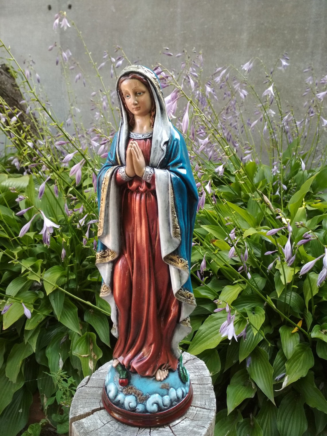 Virgin Mary Statue HandPainted Concrete Statue Our Ladi Etsy