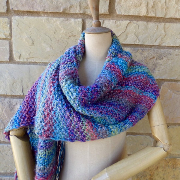 KNITTING PATTERN : "Christie" Easy Seed Stitch Oversized Long Fringed Scarf Wrap Thick and Quick Knit Pattern