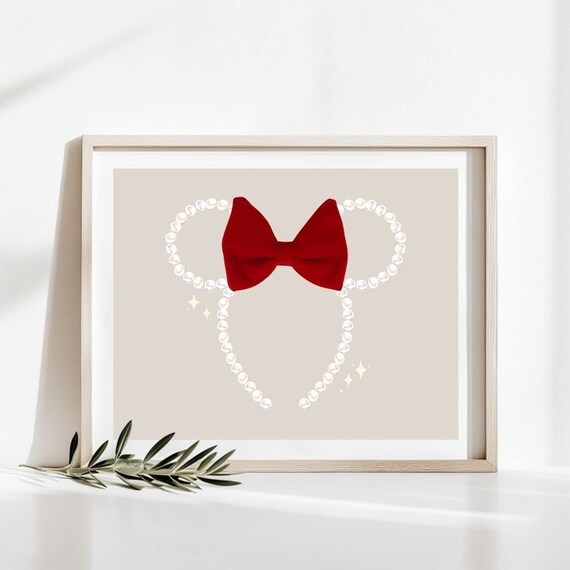 Minnie Headband Ears Holiday Printable Wall Art l Disney Winter Christmas Decor | Modern Home Mickey Mouse Holiday Prints l Instant Download