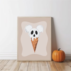 Mickey Melting Ice Cream Cone Printable Wall Art | Disney Halloween Decor | Spooky Disneyland Halloween Fall Art Print | INSTANT DOWNLOAD