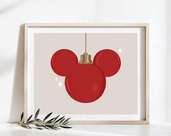 Mickey Ornament Holiday Printable Wall Art l Disney Winter Christmas Decor | Mickey Mouse Holiday Printable Art l Instant Digital Download