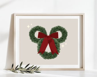Mickey Wreath Holiday Printable Wall Art l Disney Winter Christmas Decor | Modern Home Mickey Mouse Holiday Printable l Instant Download