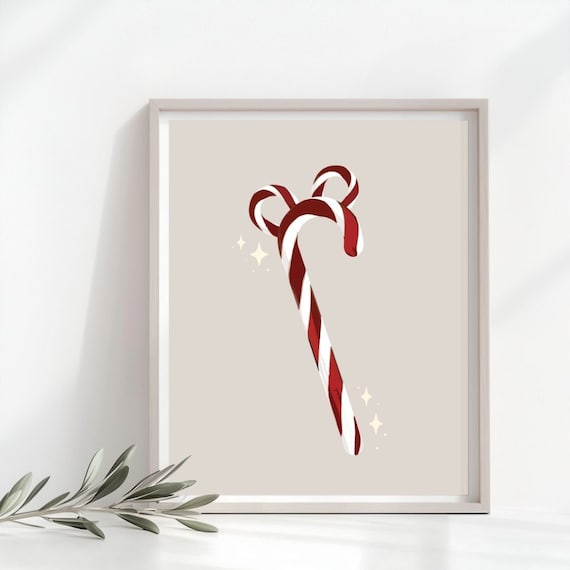 Mickey Candy Cane Holiday Printable Wall Art l Disney Winter Christmas Decor | Modern Home Mickey Mouse Holiday Printable l Instant Download