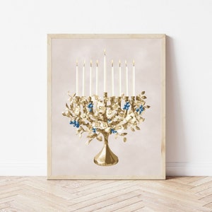 Hanukkah Menorah Holiday Printable Wall Art | Floral Menorah Classy Cute Hanukkah Interior Decor | Chanukkah Printable | Instant Downloads