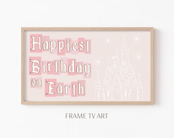 Happiest Birthday on Earth Samsung Frame TV Art Party Decor Cute Pastel Mickey Style Decor l Disneyland Castle Party Art l Instant Download