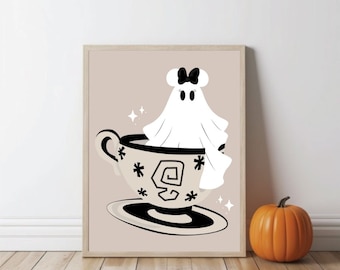 Minnie Ghost Tea Cup Printable Wall Art | Disney Halloween Decor | Spooky Disneyland Halloween Fall Art Print | INSTANT DIGITAL DOWNLOAD