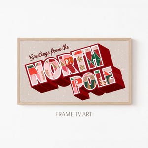North Pole Vintage Style Postcard Samsung Frame TV Art Christmas Decor | Holiday Home Decor Winter Art Display | Instant Digital Download