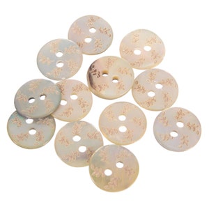 Agoya Shell Button with Leaves Designs -2Hole- Natural or Dyed Black - 20L(12mm) - 24L(15mm) - 28L(18mm) - 32L(20mm) - 36L(22mm) - 44L(28mm)