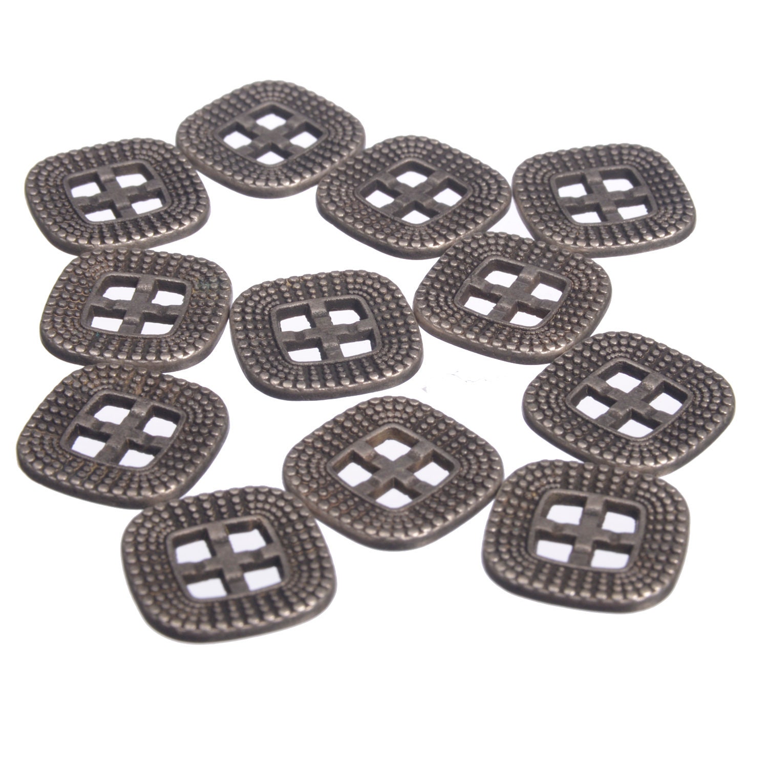Zinc Die Cast Metal Button - 4 Hole - Square With Dotted