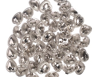 50pcs Heart Shape Metal Plated Shank Buttons with Braided Rim - Nickle - 24 Line (15mm)