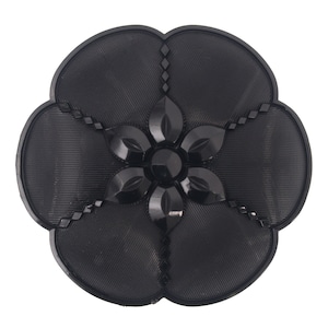 Nylon Faceted Vintage Flower Brooch Pin - 2&quot; Diameter - Black