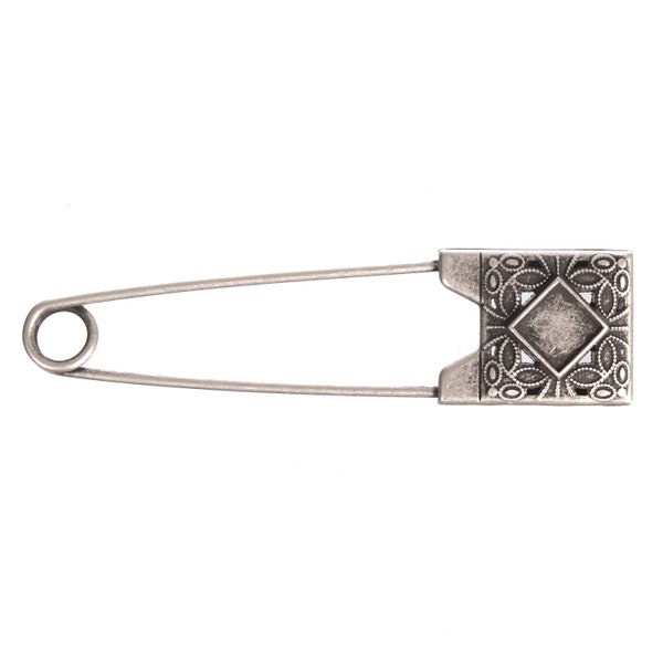 Zinc Die Cast Kilt Pin - 3" - Decorative Square - Leafy Dotted Pattern - Antique Silver/Silver Brass/Antique Brass/Matte Gold/Matte Nickel