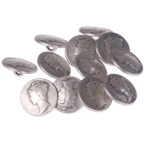 Bottone con gambo in zinco pressofuso - stile moneta Liberty - 24 linee (15 mm) / 32 linee (20 mm) / 40 linee (25 mm) - argento antico