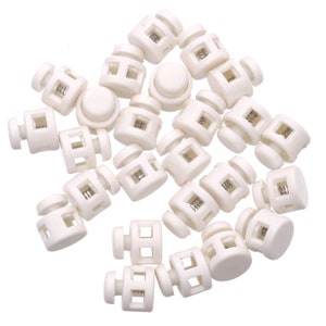 25 Stück - Nylon Kunststoff Verschluß (klein) - Doppel Löcher mit internem Federmechanismus - Weiß oder Schwarz