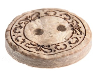 Real Coconut Buttons - Laser Etched Floral Pattern - Natural Brown or White Colours - 24Line (15mm), 35Line (22mm), 33Line (28mm)