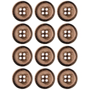 12/10/8/5 pezzi - Naturale - Bottone a forma classica a 4 fori con bordo - Finitura speciale effetto legno - 15 mm, 18 mm, 22 mm, 28 mm, 34 mm