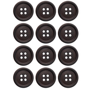 12/10/8/5 pezzi - Marrone - Bottone a forma classica a 4 fori con bordo - Finitura speciale effetto legno - 15 mm, 18 mm, 22 mm, 28 mm, 34 mm